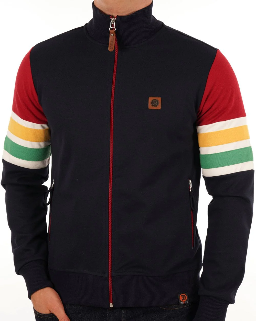Trojan Marley Stripe Sleeve Track Top Navy - Image 3