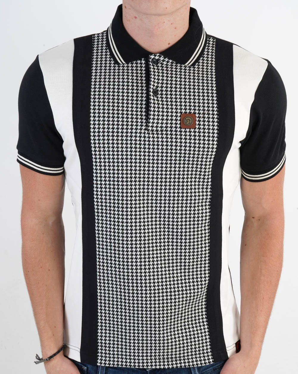 Trojan Mono Houndstooth Panel Polo Black - Image 2
