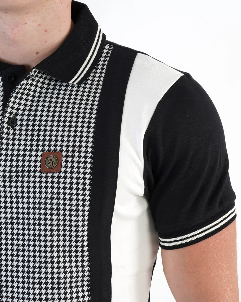 Trojan Mono Houndstooth Panel Polo Black - Image 4