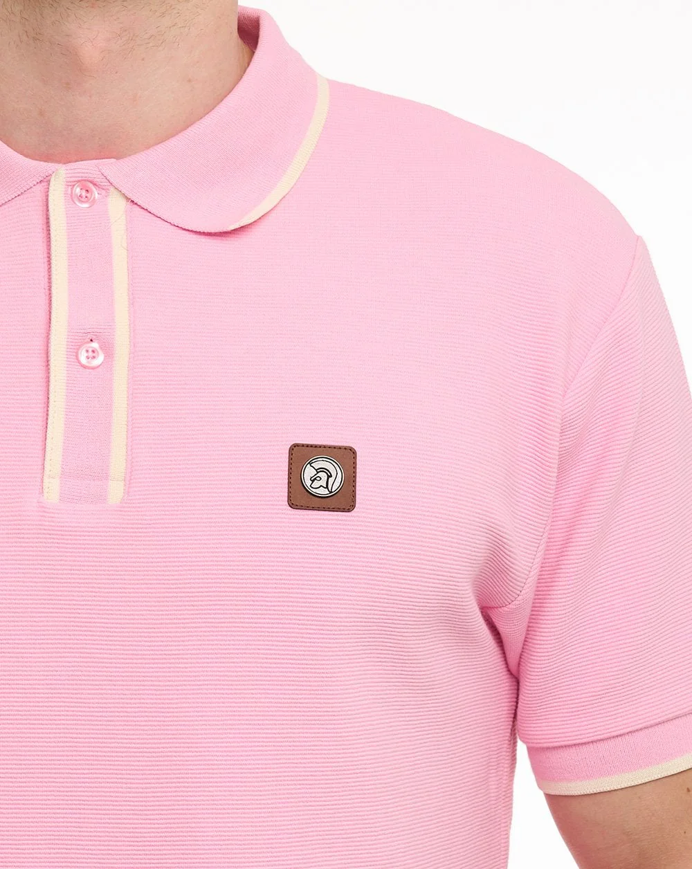 Trojan Ottoman Stripe Trim Polo Shirt Pink - Image 3