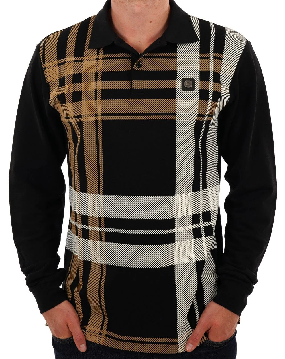 Trojan Oversize Check Panel LS Polo Black - Image 3