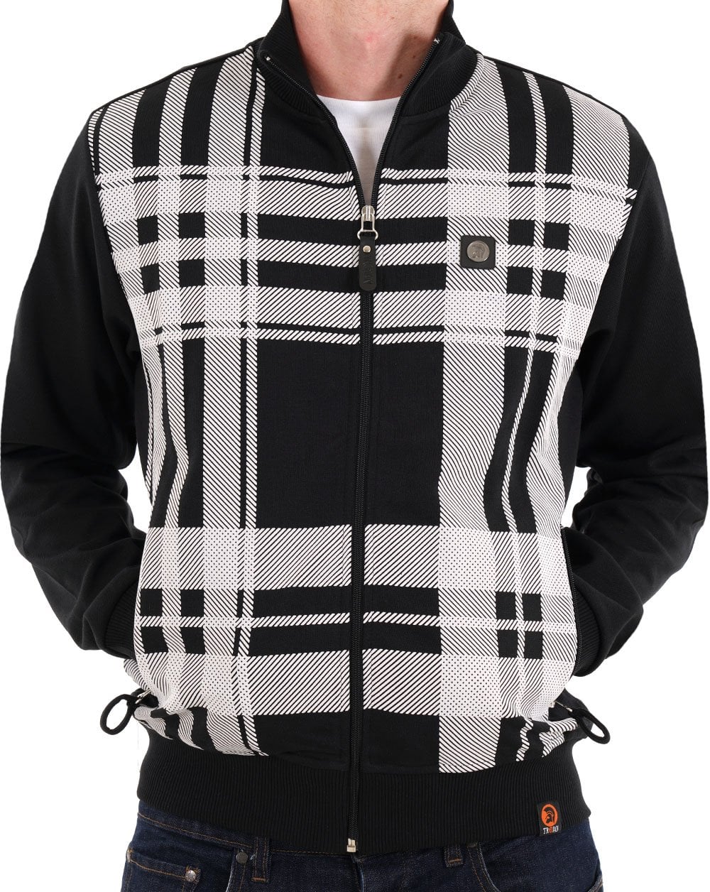 Trojan Oversized Print Check Track Top Black - Image 3