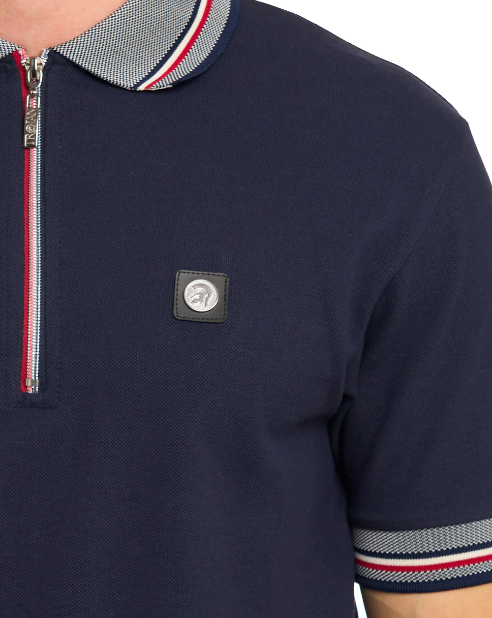 Trojan Oxford Collar Zip Polo Navy - Image 2