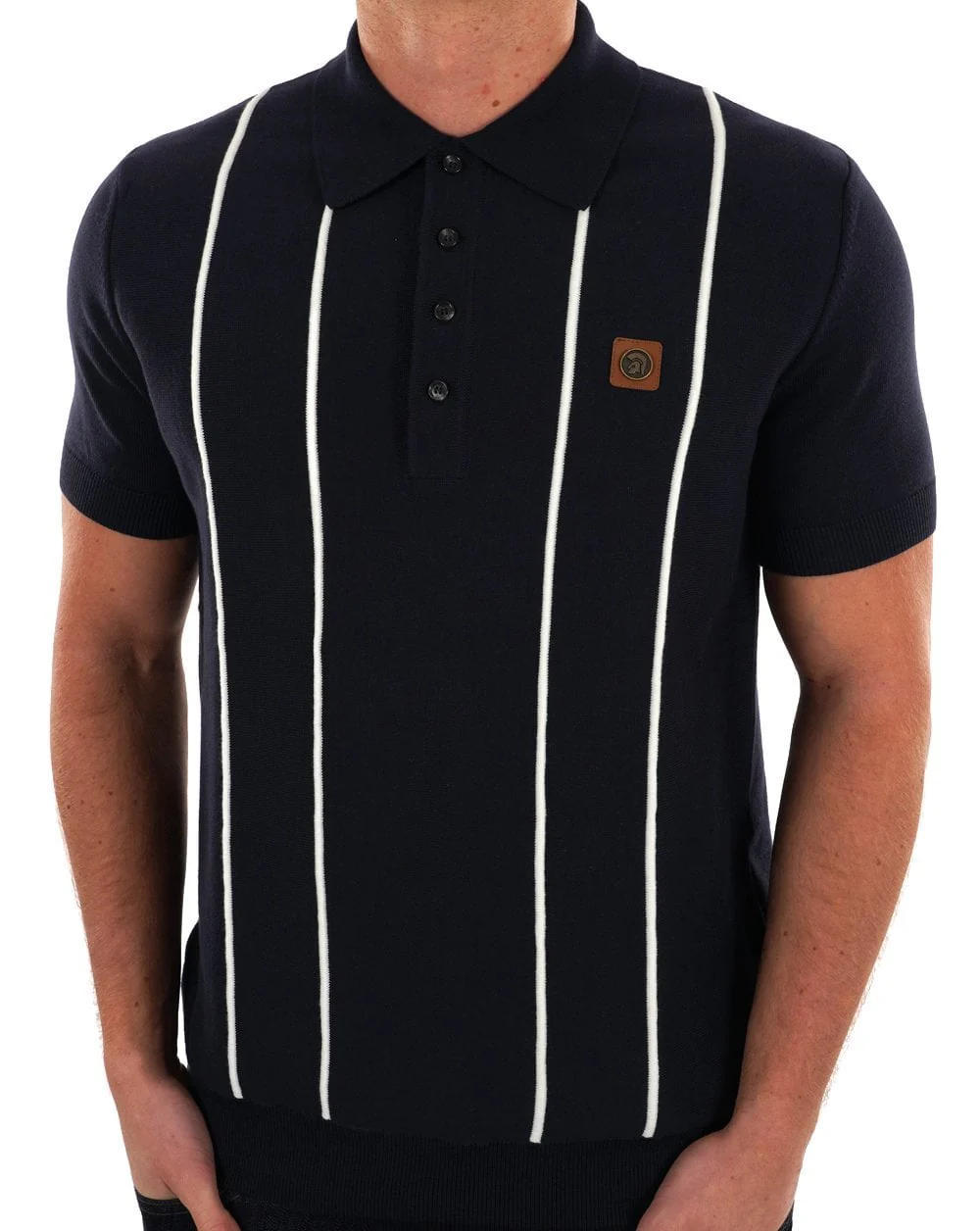 Trojan Raised Stripe Fine Gauge Knit Polo Navy - Image 3