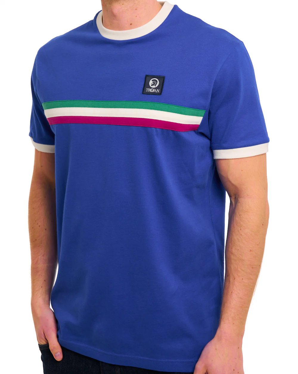 Trojan Stripe Front T Shirt Cobalt Blue - Image 3