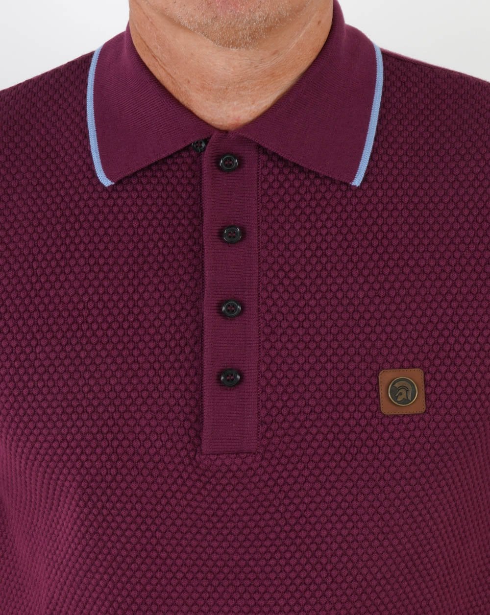 Trojan Textured Knit Polo Shirt Port - Image 2