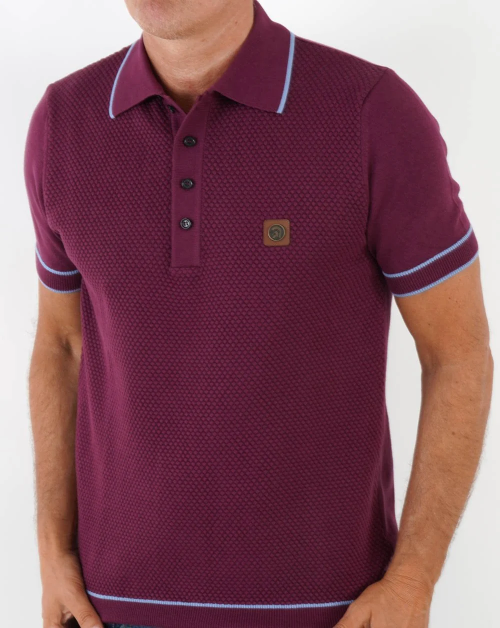 Trojan Textured Knit Polo Shirt Port - Image 4