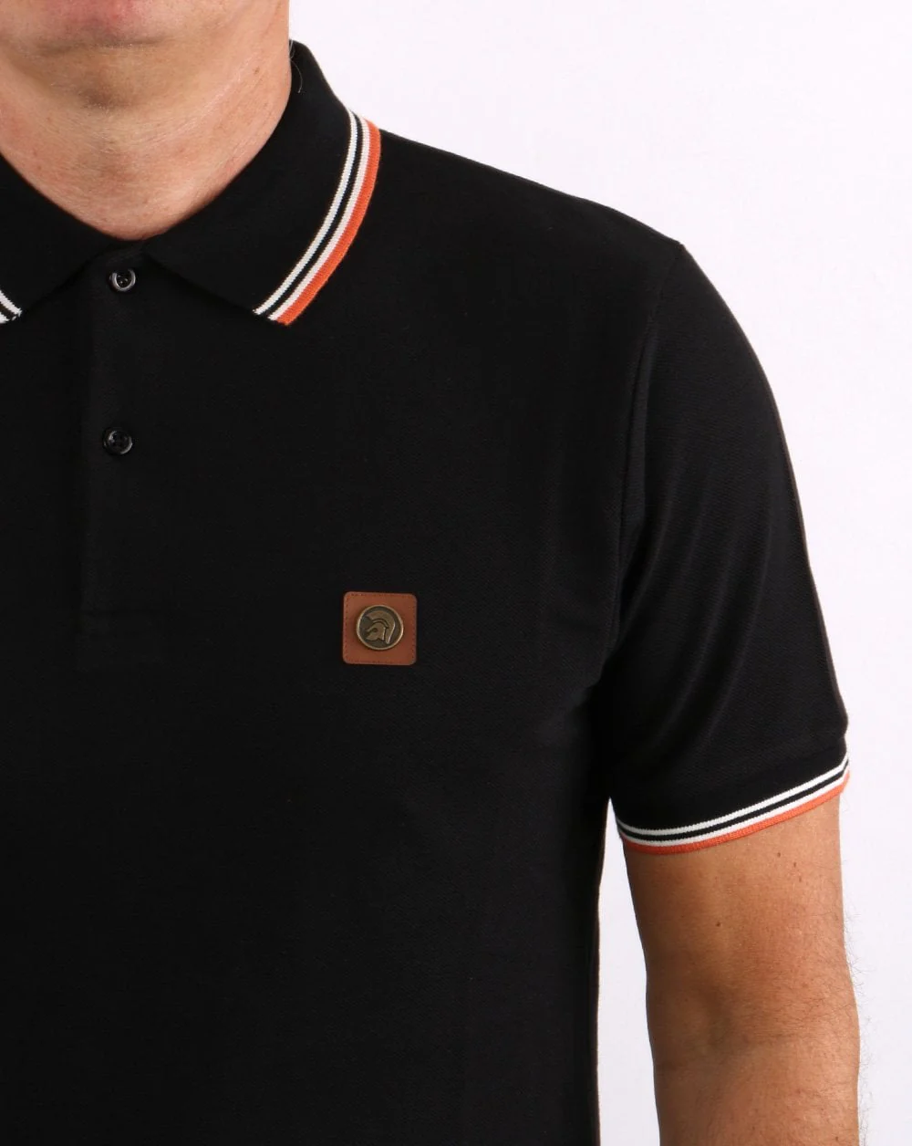 Trojan Tipped Pique Polo Shirt Black/Orange - Image 2