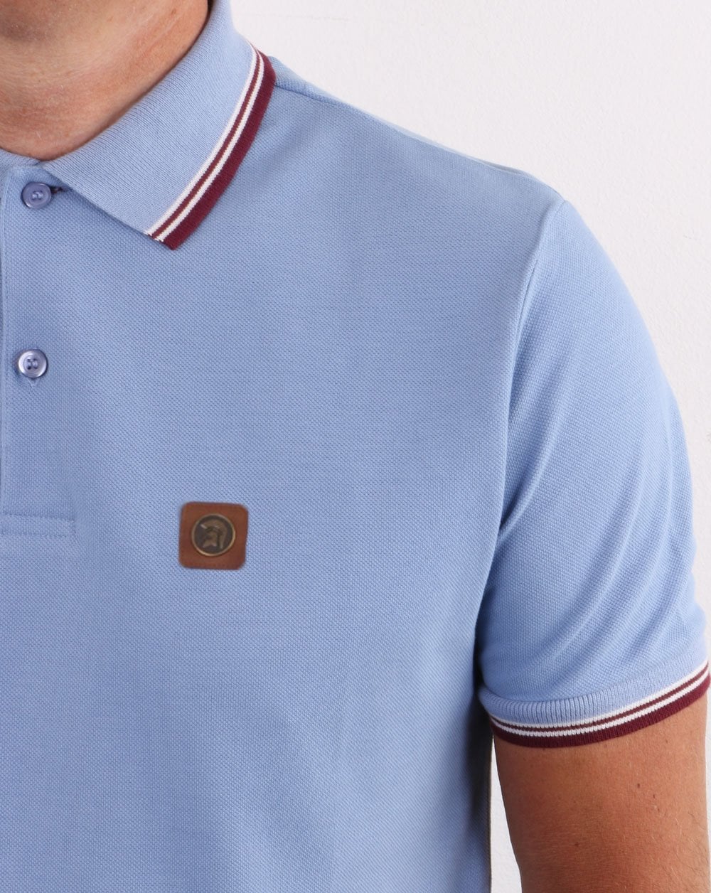 Trojan Tipped Pique Polo Shirt Sky - Image 3