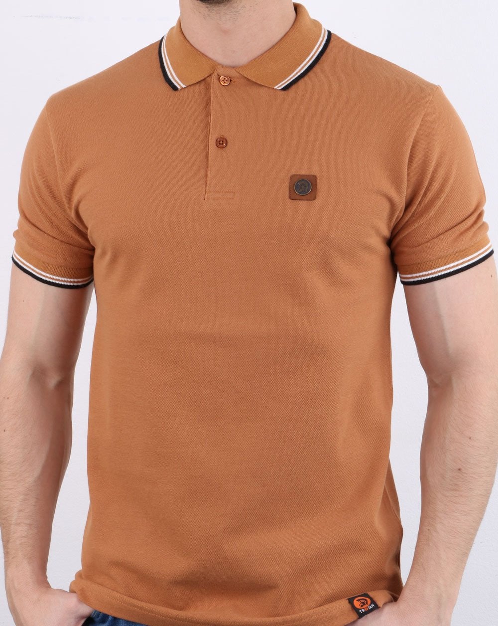 Trojan Tipped Pique Polo Shirt Tan