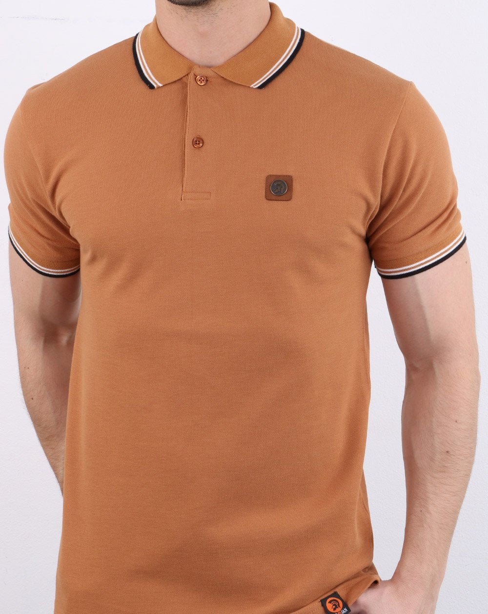 Trojan Tipped Pique Polo Shirt Tan - Image 3