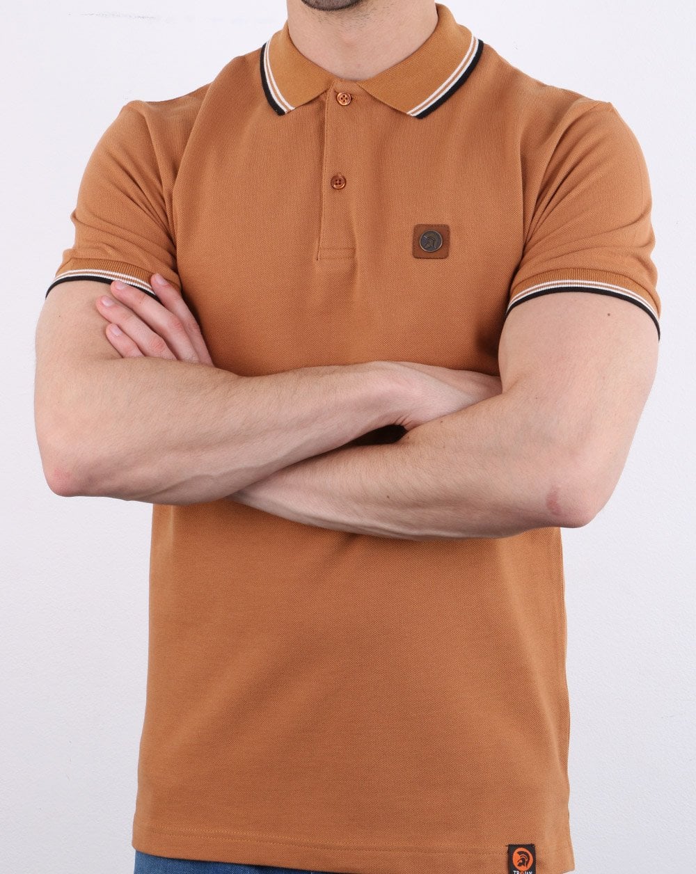 Trojan Tipped Pique Polo Shirt Tan - Image 4