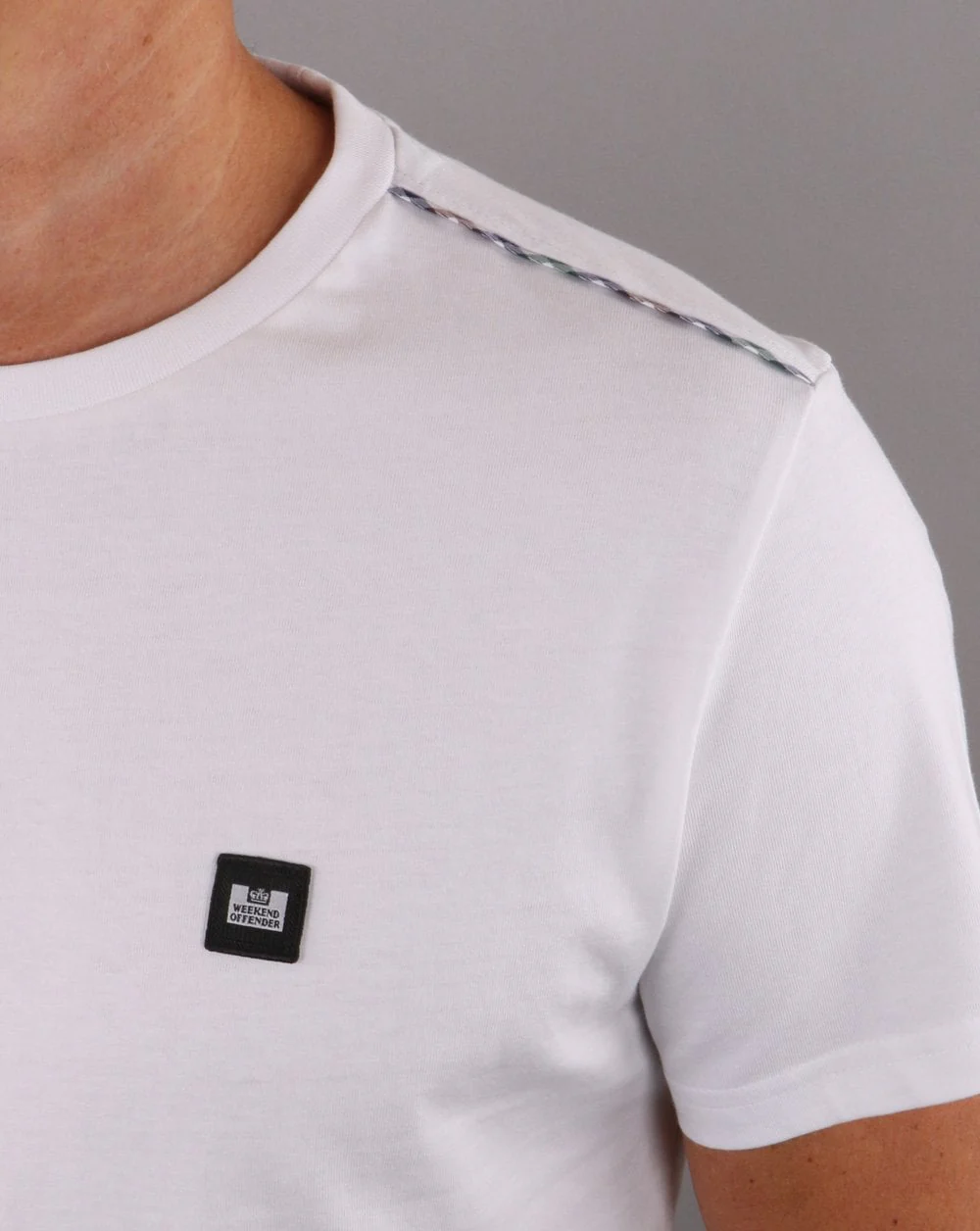 Weekend Offender Bunbury Check Detail T-shirt White - Image 3