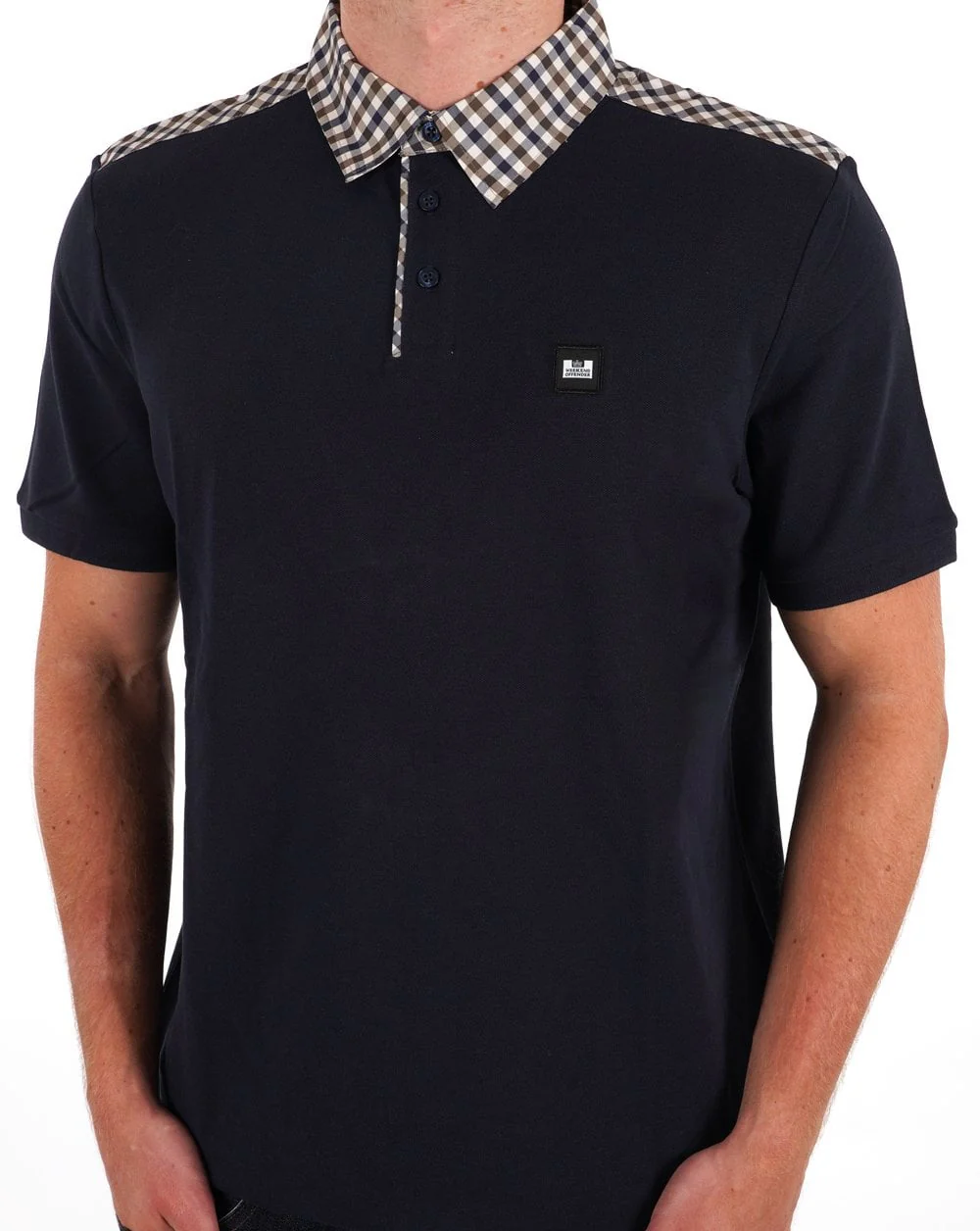 Weekend Offender Check Collar Polo Shirt Navy
