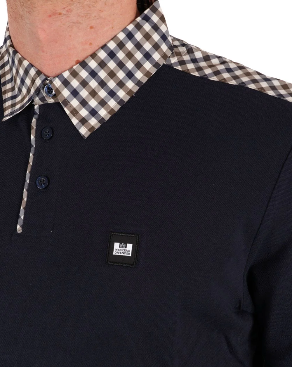 Weekend Offender Check Collar Polo Shirt Navy - Image 2