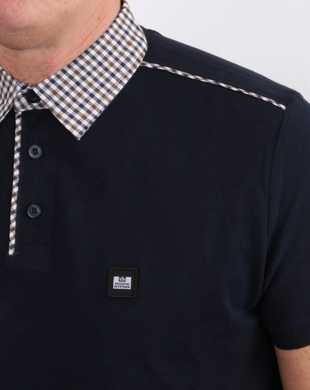 Weekend Offender Check Collar Polo Shirt Navy - Image 2