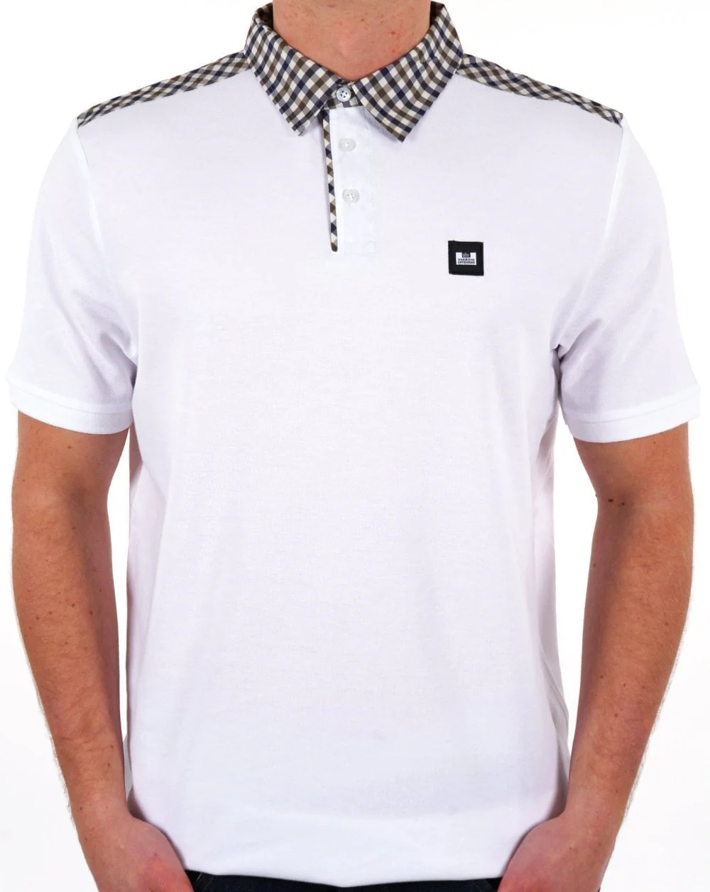 Weekend Offender Check Collar Polo Shirt White - Image 3