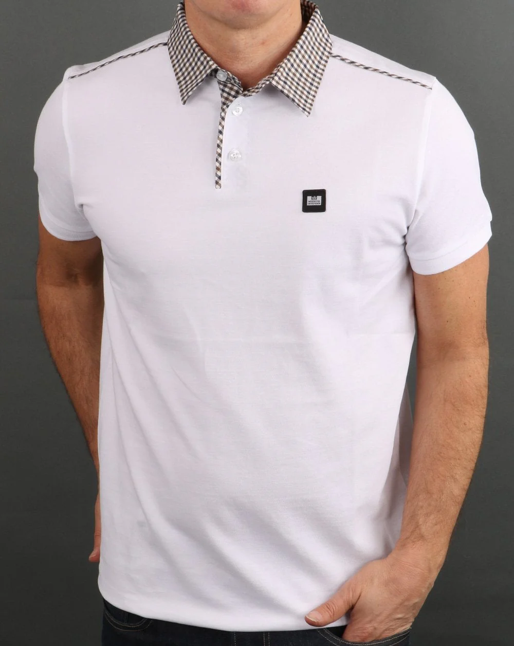 Weekend Offender Check Collar Polo Shirt White - Image 4