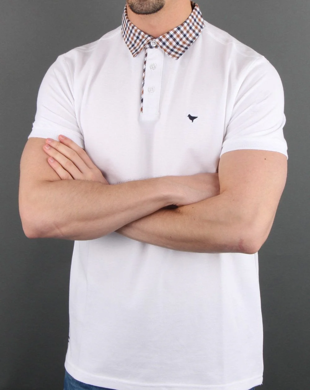 Weekend Offender Check Collared Polo Shirt White - Image 4