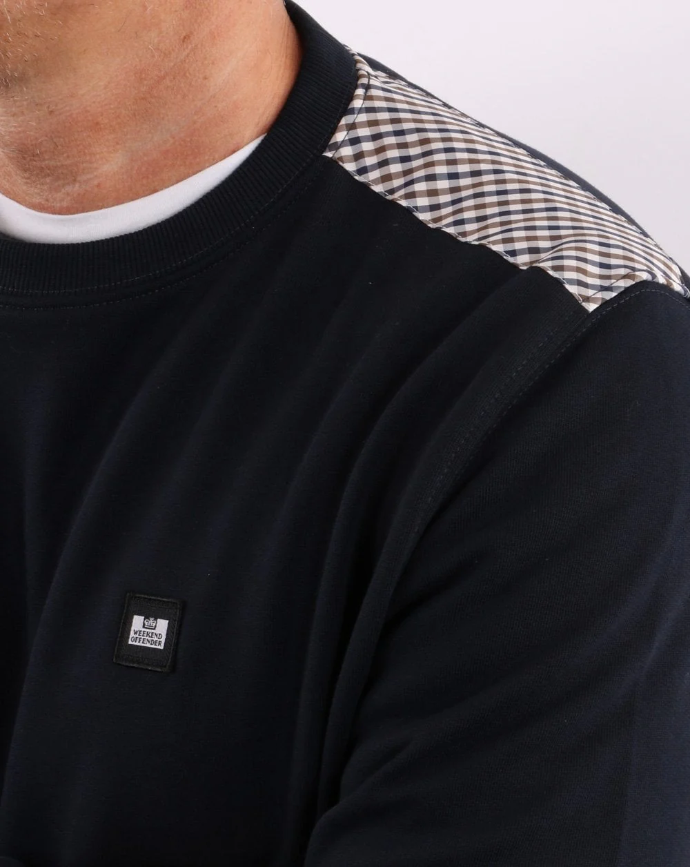 Weekend Offender Check Shoulder Sweatshirt Navy - Image 2