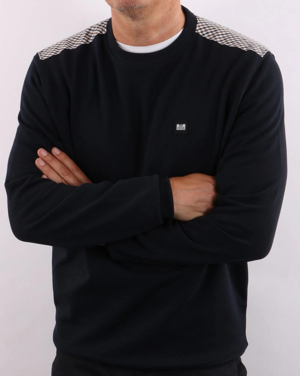 Weekend Offender Check Shoulder Sweatshirt Navy - Image 4