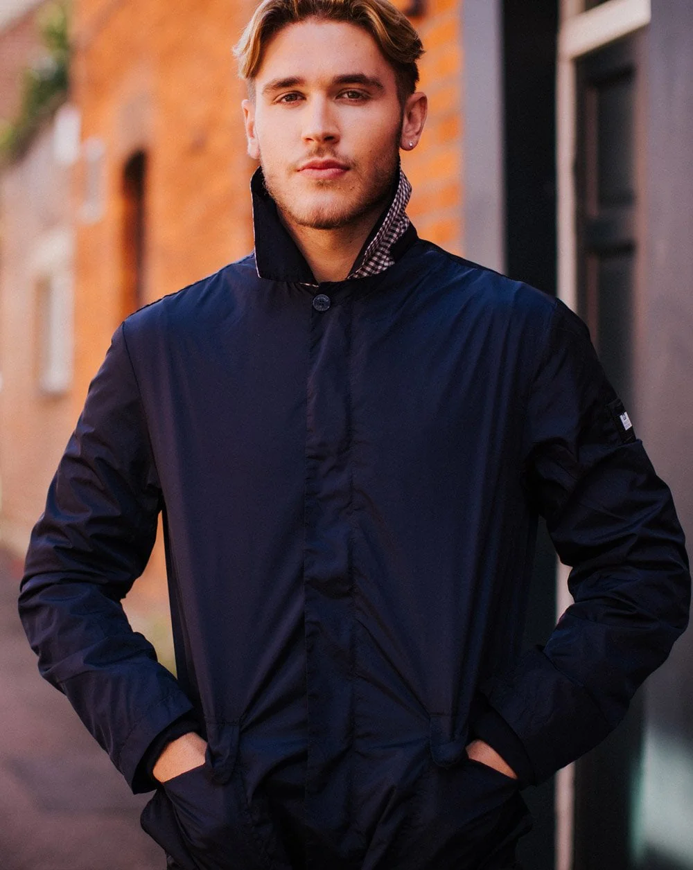 Weekend Offender Hooded Rain Mac Navy - Image 4