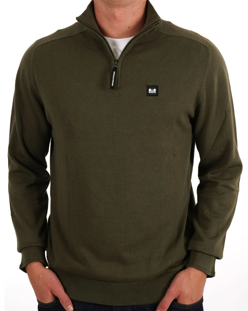 Weekend Offender Pierre 1/4 Zip Knit Khaki Green - Image 3