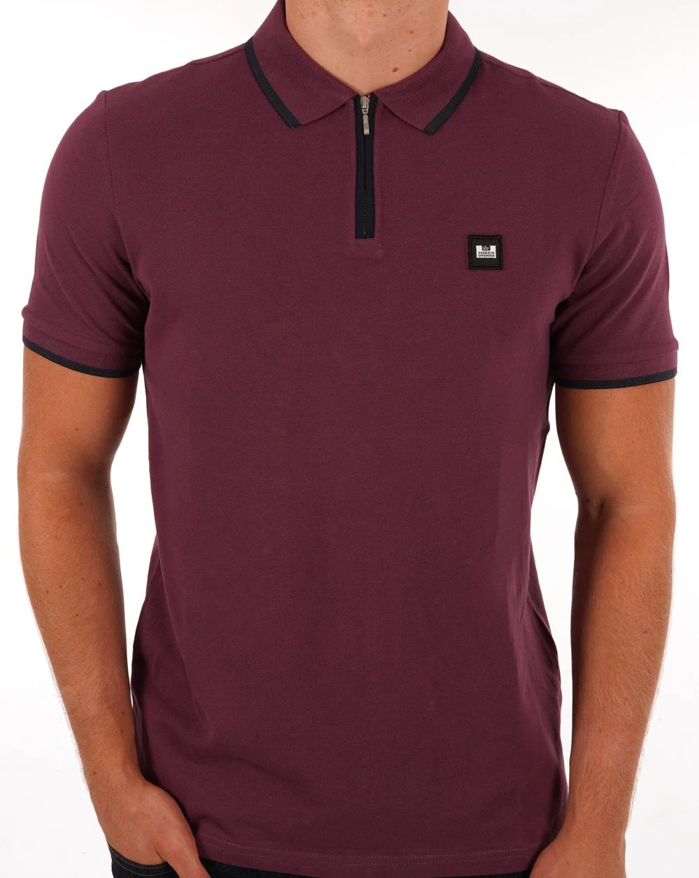 Weekend Offender Zip Polo Shirt Magenta - Image 4